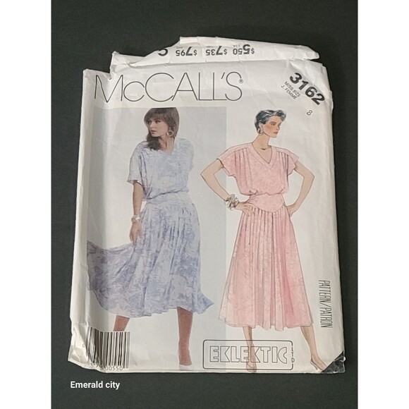 Vtg McCall’s Pattern #3162 Miss 8  Pull-over Dress 1987 Shoulder Pads Cut - Picture 1 of 6